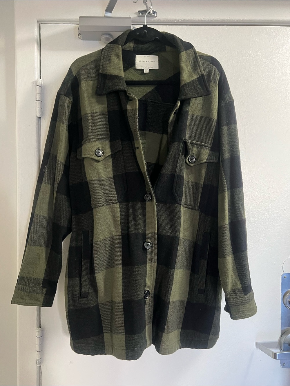 Lucky Brand Green & Black Plaid Button-Front Utility Jacket
